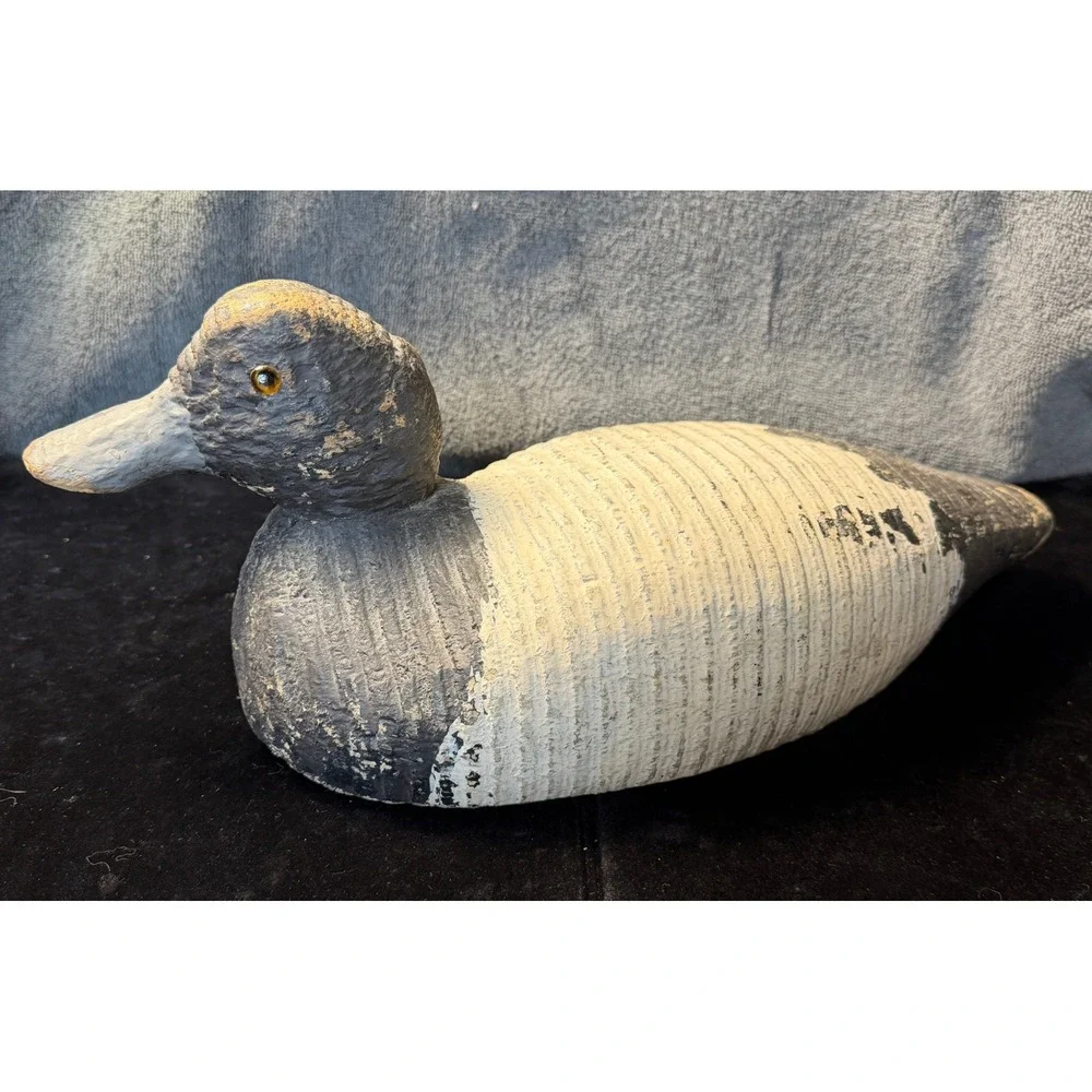 Vintage Hand Carved Cork Body Duck Decoy Wood Head Glass Eyes Bluebill Scaup 12
